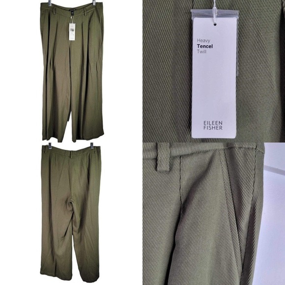 Eileen Fisher Wide Leg Pants Trouser Tencel Stretch Size 12 P Pockets Twill New - Picture 1 of 10